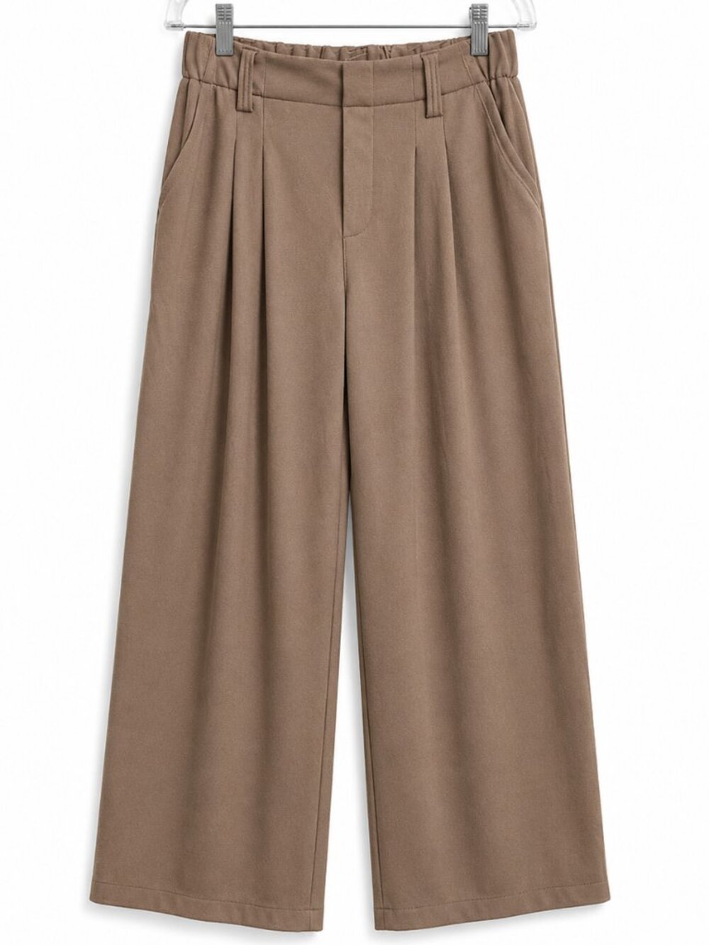 Halara Brown Wide Leg Pleated Trousers High Waisted Elastic Back Small Regular